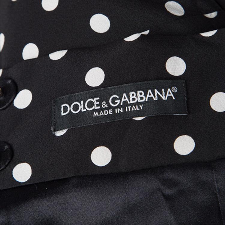 Pre Owned Dolce & Gabbana Monochrome Polka Dot Ruffle Bottom Silk Skirt S
