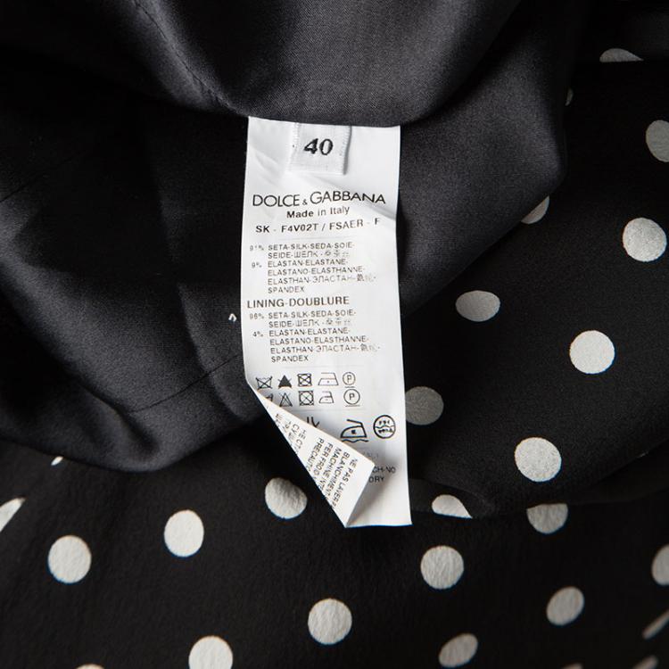 Pre Owned Dolce & Gabbana Monochrome Polka Dot Ruffle Bottom Silk Skirt S