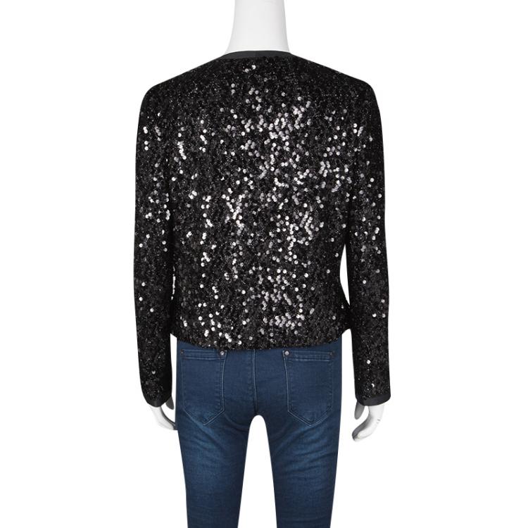 Pre Owned Dolce and Gabbana Black Sequin Embellished Box Jacket S