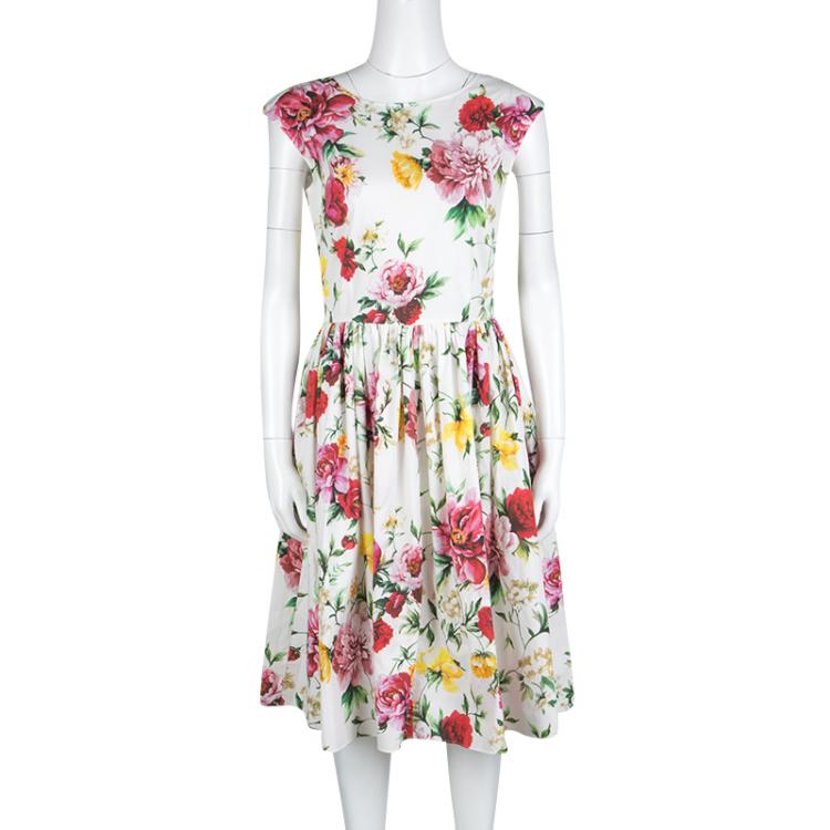 Pre Owned Dolce and Gabbana Floral Printed Cotton Midi Dress M