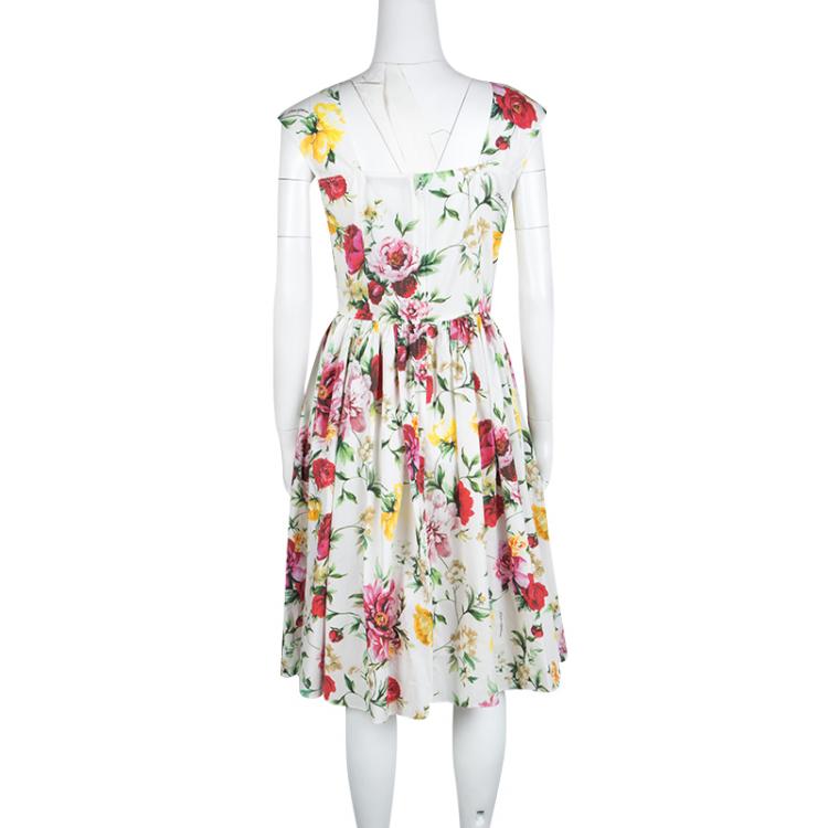 Pre Owned Dolce and Gabbana Floral Printed Cotton Midi Dress M