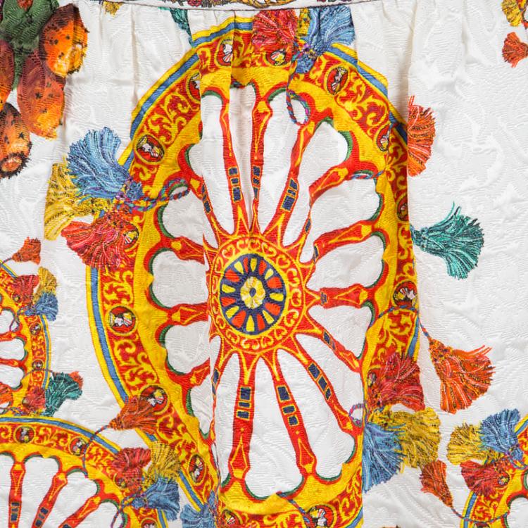 Pre Owned Dolce and Gabbana Sicilian Print Embossed jacquard Gathered Skirt M 