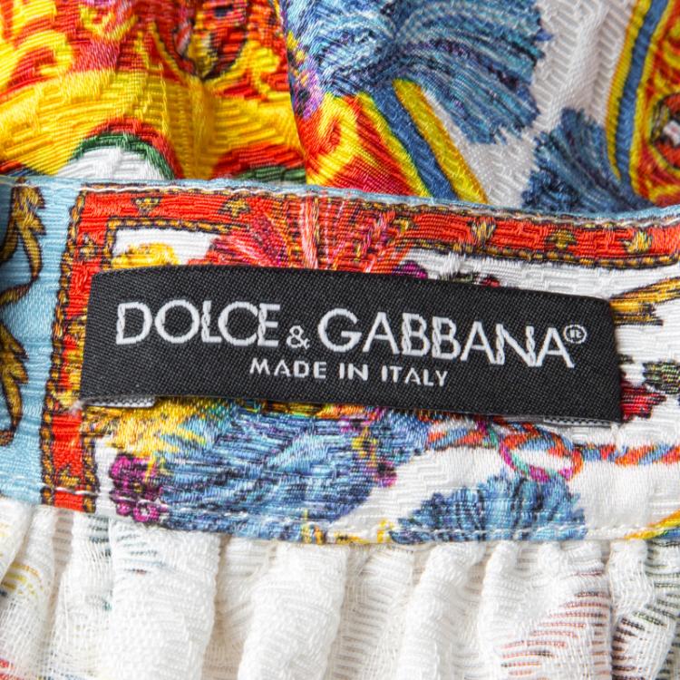 Pre Owned Dolce and Gabbana Sicilian Print Embossed jacquard Gathered Skirt M 