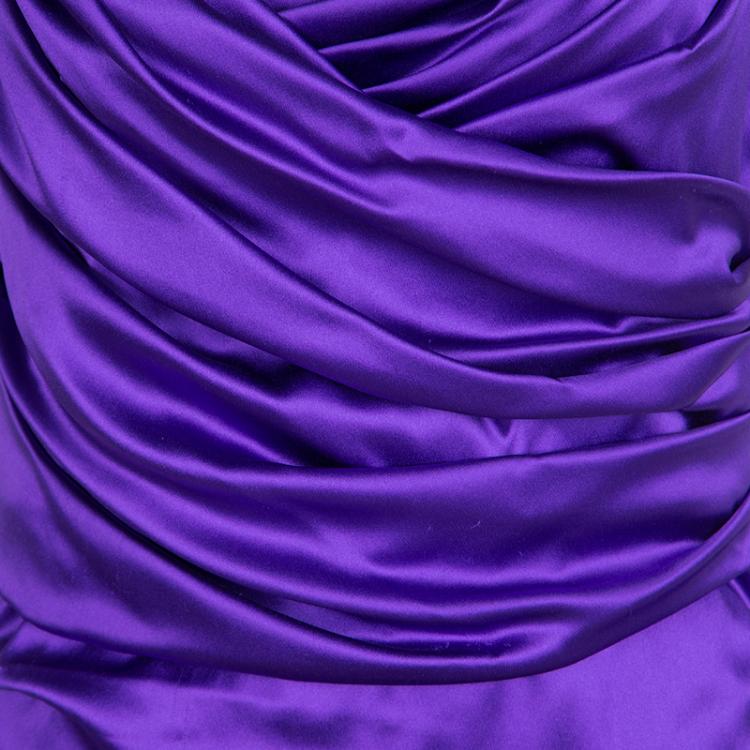 Pre Owned Dolce and Gabbana Puple Satin Ruched Sleeveless Dress L