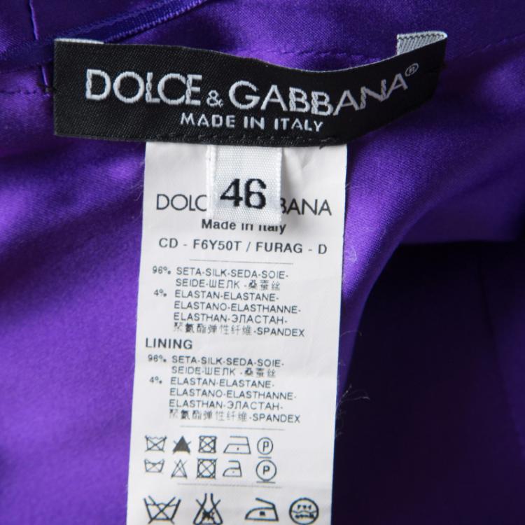 Pre Owned Dolce and Gabbana Puple Satin Ruched Sleeveless Dress L