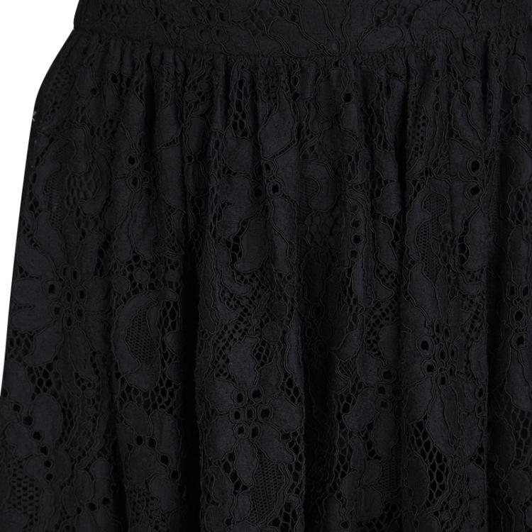 Pre Owned Dolce and Gabbana Black Lace Scalloped Bottom Maxi Skirt S