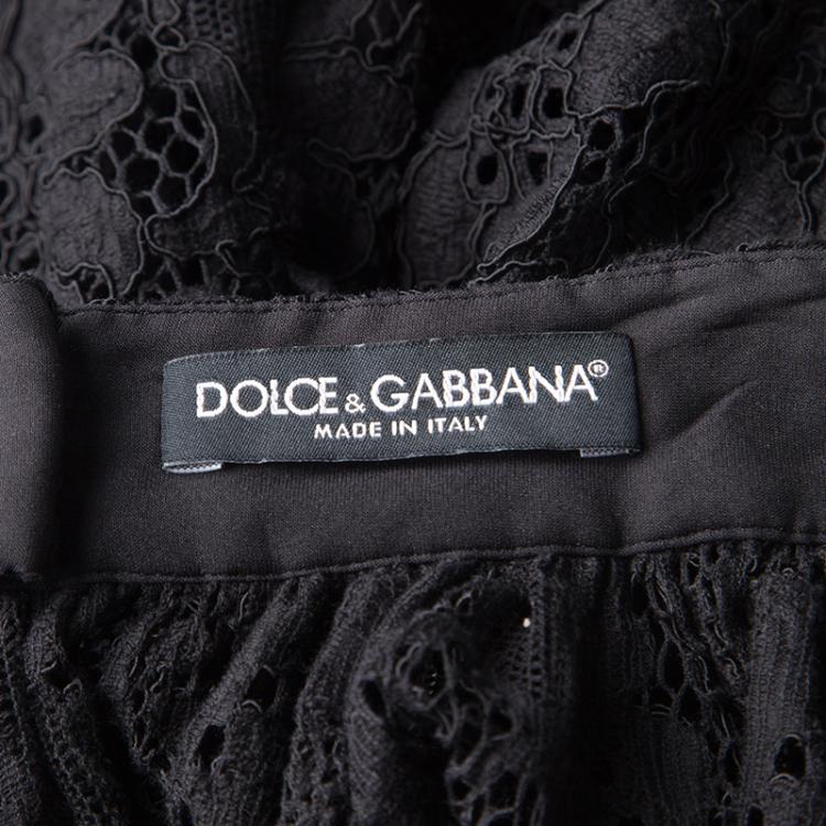 Pre Owned Dolce and Gabbana Black Lace Scalloped Bottom Maxi Skirt S