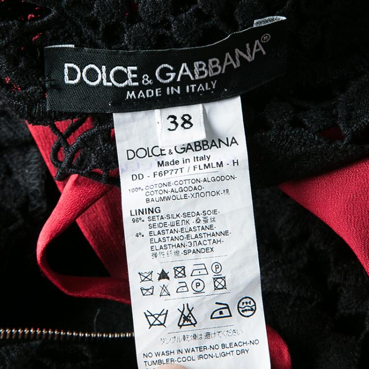Pre Owned Dolce and Gabbana Black Embroidered Lace Contrast Lined Long Sleeve Dress S