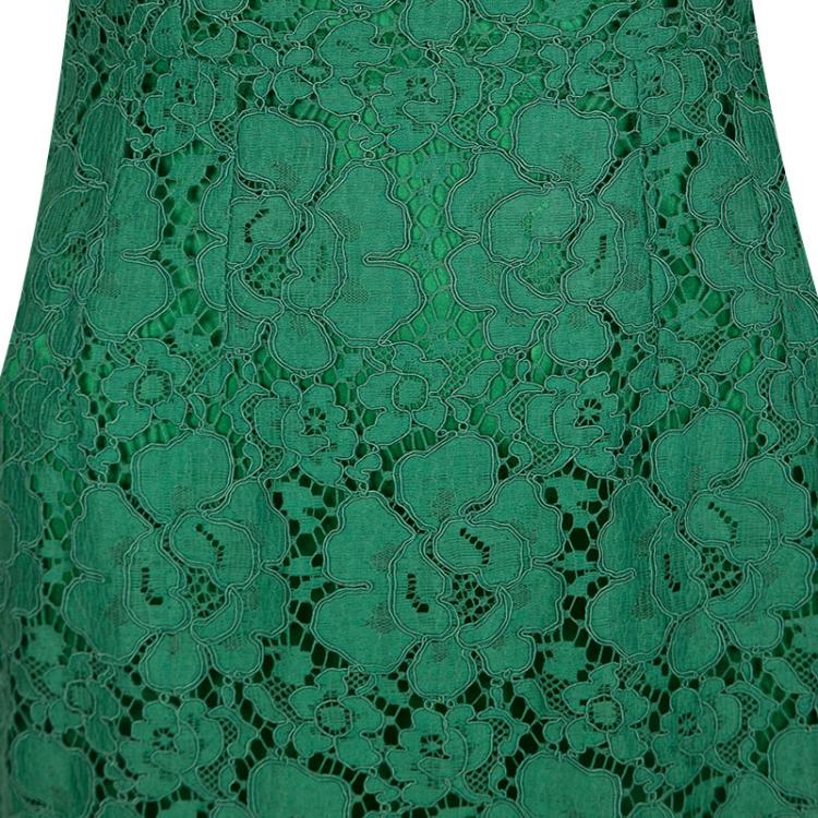 Pre Owned Dolce and Gabbana Green Floral Lace Scalloped Hem Sleeveless Dress S 