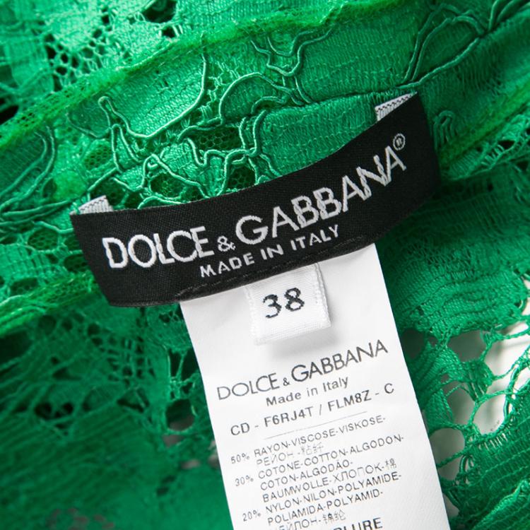 Pre Owned Dolce and Gabbana Green Floral Lace Scalloped Hem Sleeveless Dress S 