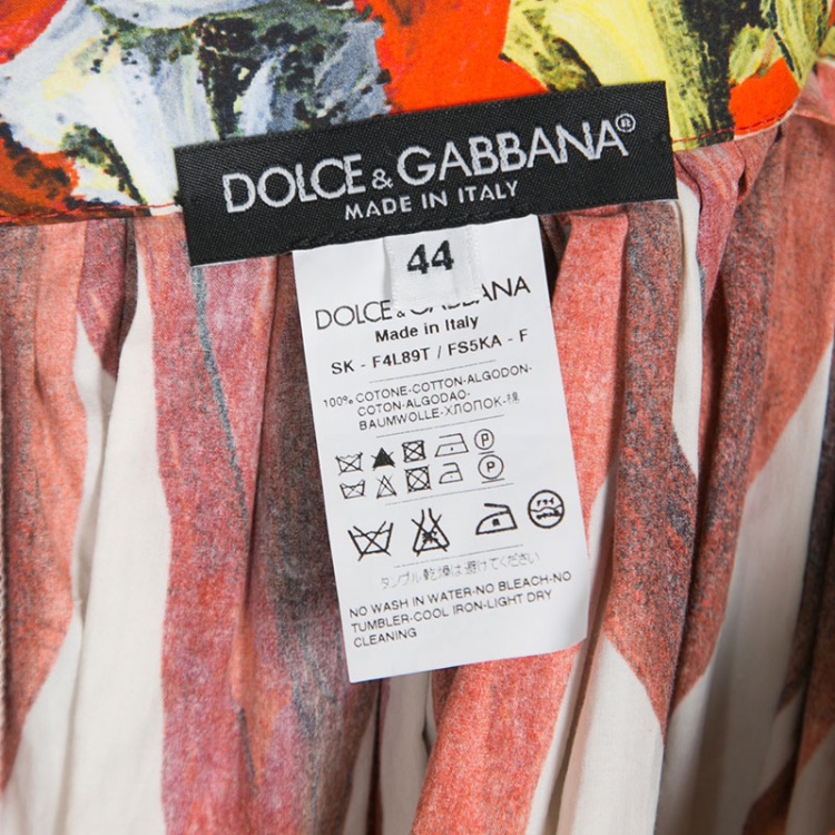 Pre Owned Dolce and Gabbana Chili Pepper Print Gathered Cotton Poplin Midi Skirt M