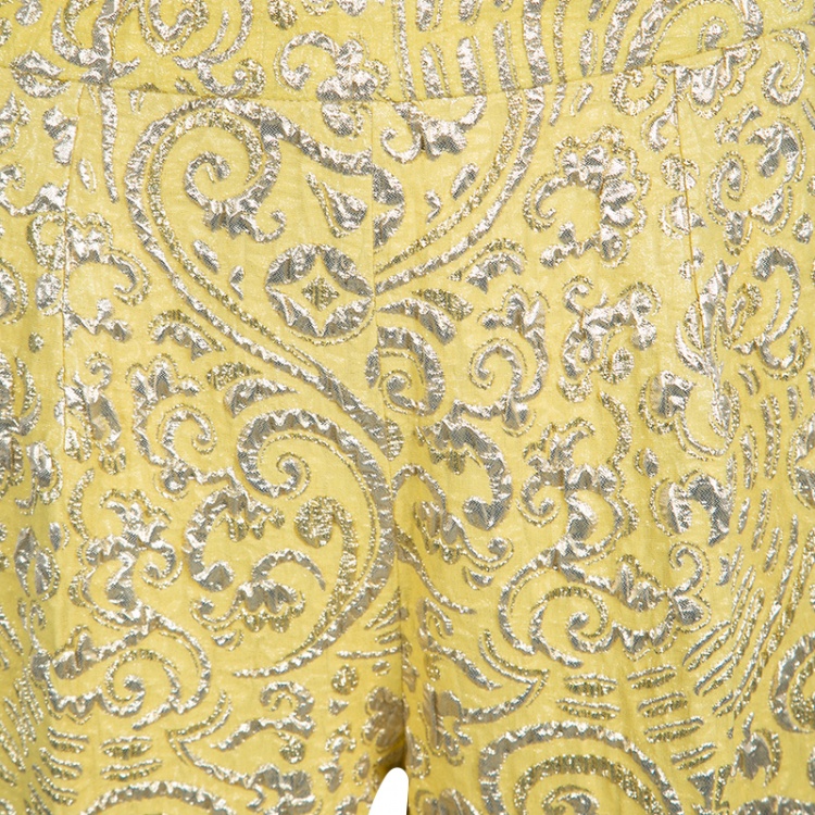 Pre Owned Dolce and Gabbana Yellow Lurex Floral Jacquard Cropped Pants M