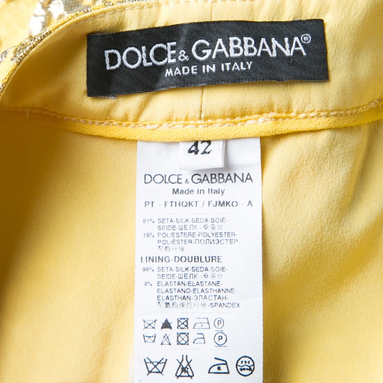 Pre Owned Dolce and Gabbana Yellow Lurex Floral Jacquard Cropped Pants M