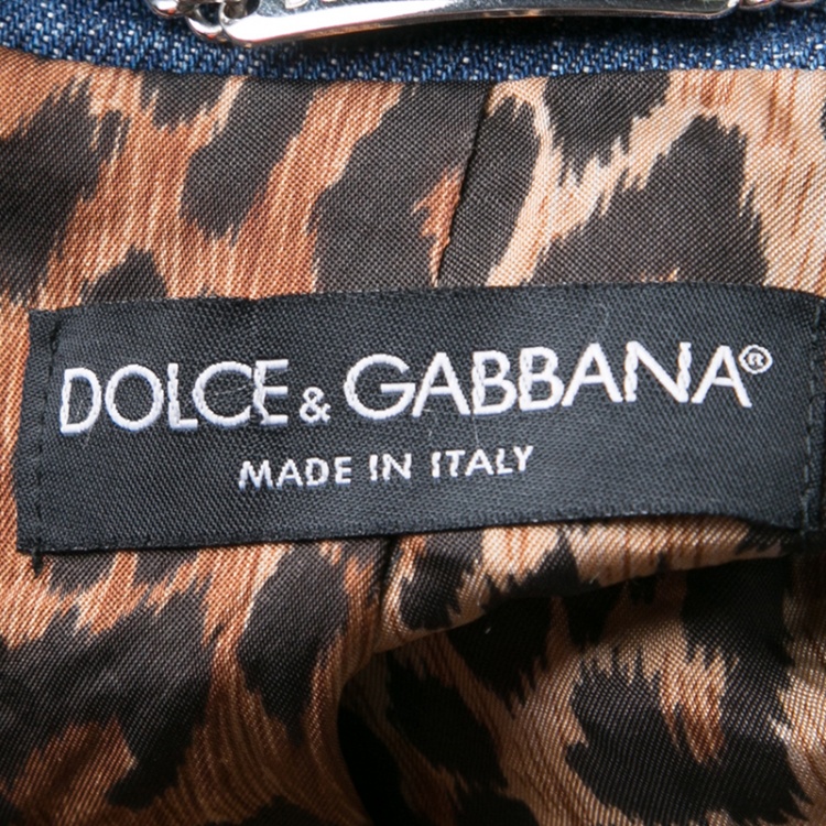 Pre Owned Dolce and Gabbana Blue Faded Effect Distressed Denim Jacket S
