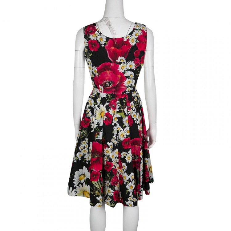 Pre Owned Dolce and Gabbana Poppy and Daisy Print Sleeveless Cotton Dress M 