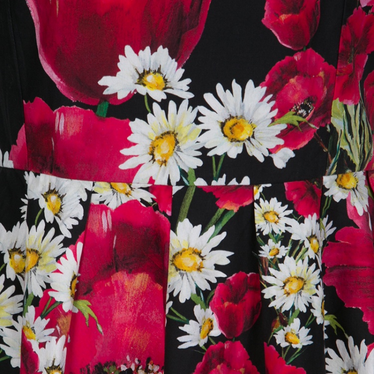 Pre Owned Dolce and Gabbana Poppy and Daisy Print Sleeveless Cotton Dress M 