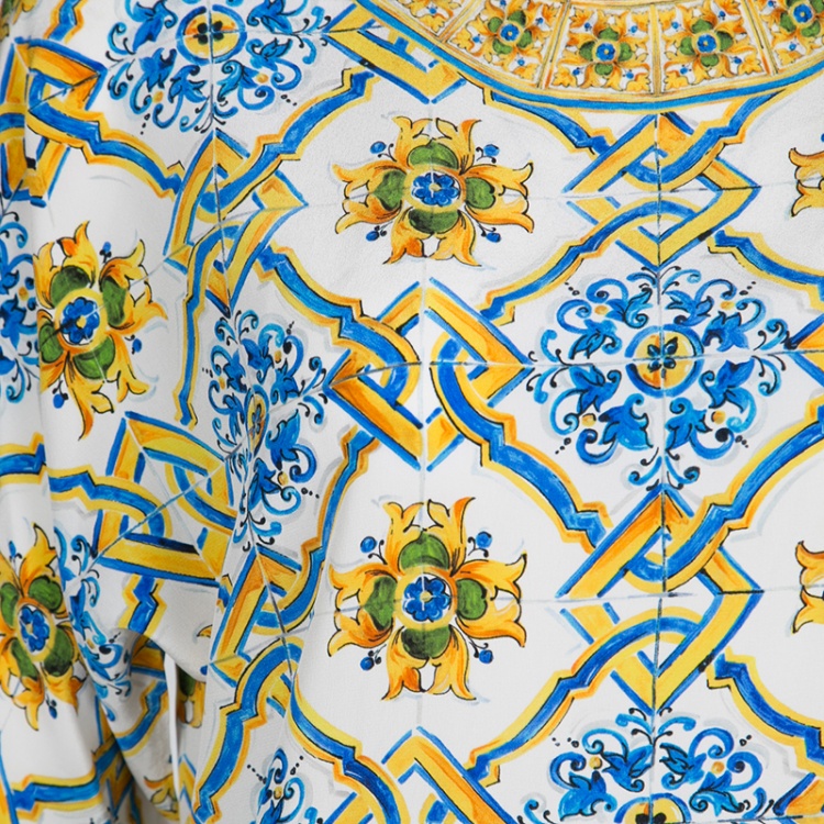 Pre Owned Dolce and Gabbana Majolica Print Dolman Sleeve Silk Top S