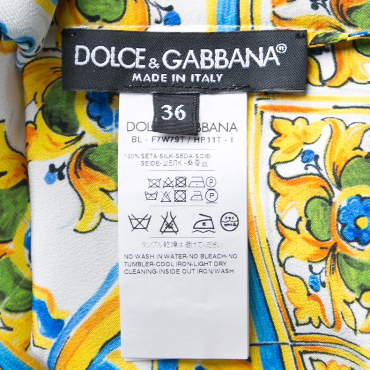 Pre Owned Dolce and Gabbana Majolica Print Dolman Sleeve Silk Top S