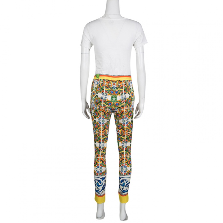 مملوكة مسبقًا Dolce and Gabbana Multicolor Majolica Print Tapered Pants S