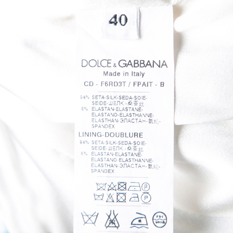 Pre Owned Dolce and Gabbana Blue and White Majolica Printed Silk Ruched Sleeveless Dress S