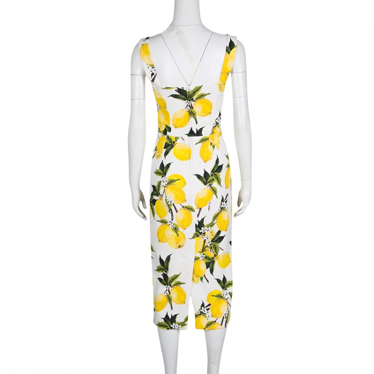 Pre Owned Dolce and Gabbana Lemon Print Sleeveless Midi Sheath Dress S