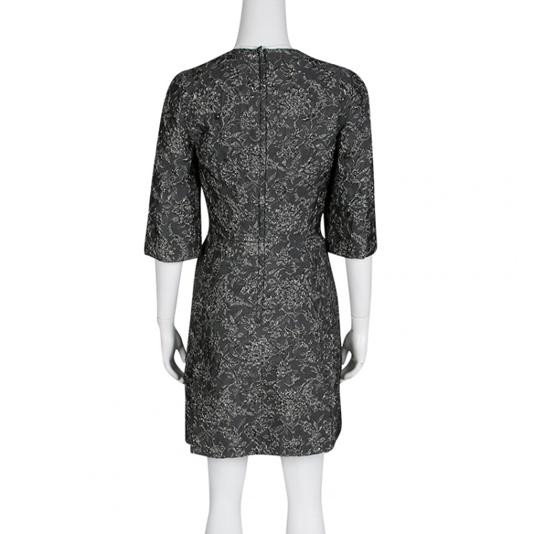 Pre Owned Dolce and Gabbana Grey Lurex Floral Jacquard Dress S