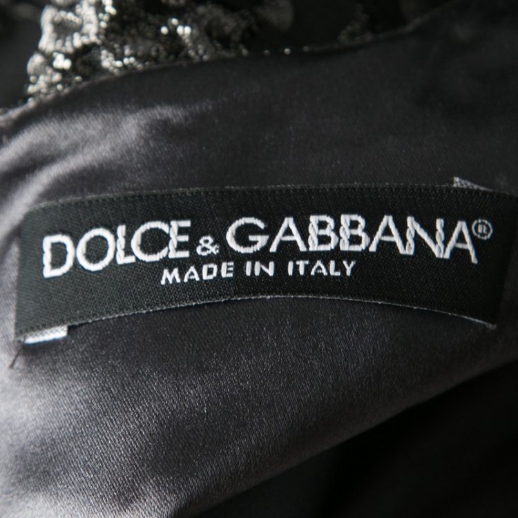 Pre Owned Dolce and Gabbana Grey Lurex Floral Jacquard Dress S