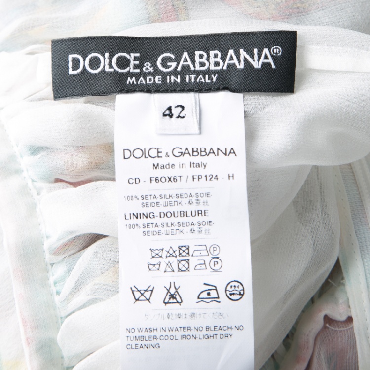 Pre Owned Dolce and Gabbana Multicolor Printed Silk Chiffon Empire Line Maxi Dress M 