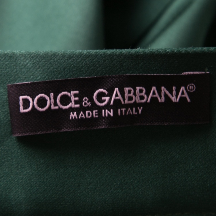 Pre Owned Dolce and Gabbana Green Pleated Satin Midi Skirt M