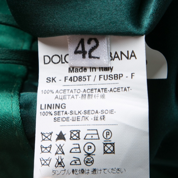 Pre Owned Dolce and Gabbana Green Pleated Satin Midi Skirt M