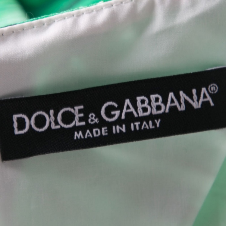 Pre Owned Dolce and Gabbana Green and White Banana Leaf Print Cotton Poplin Dress M