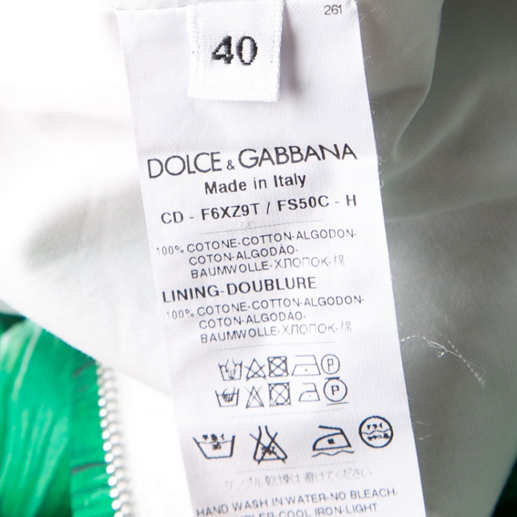 Pre Owned Dolce and Gabbana Green and White Banana Leaf Print Cotton Poplin Dress M