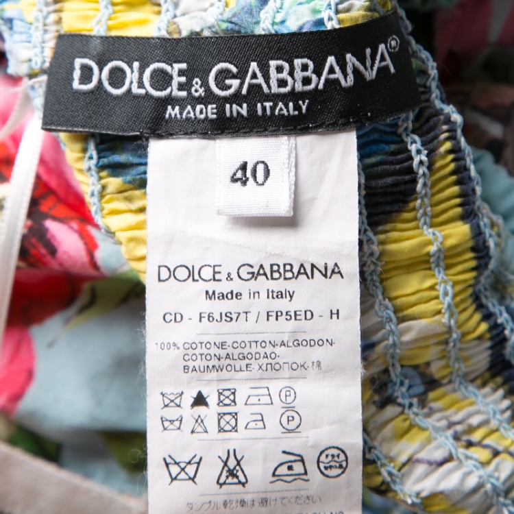 Pre Owned Dolce and Gabbana Floral Print Smocked Waist Sleeveless Cotton Poplin Dress S