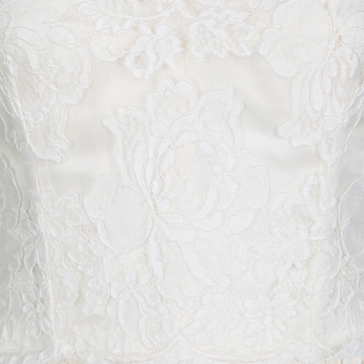 Pre Owned Dolce and Gabbana Cream Scalloped Floral Lace Strapless Gown S 