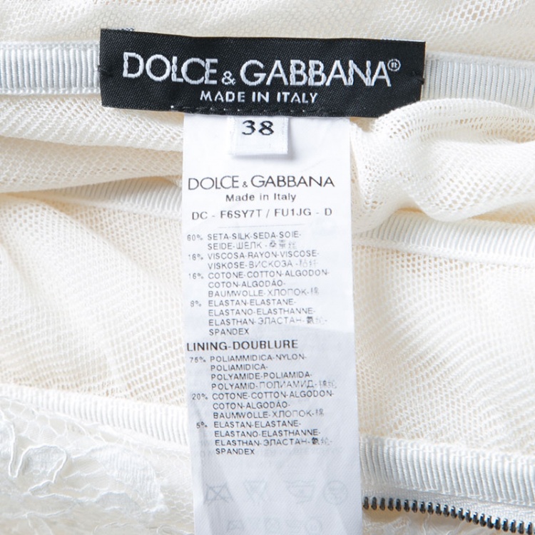 Pre Owned Dolce and Gabbana Cream Scalloped Floral Lace Strapless Gown S 