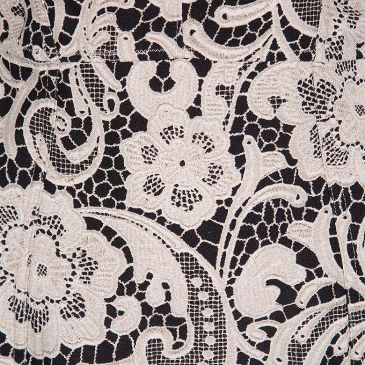 مملوكة مسبقًا Dolce and Gabbana Black and Beige Floral Lace Print Sleeveless Bodycon Dress S