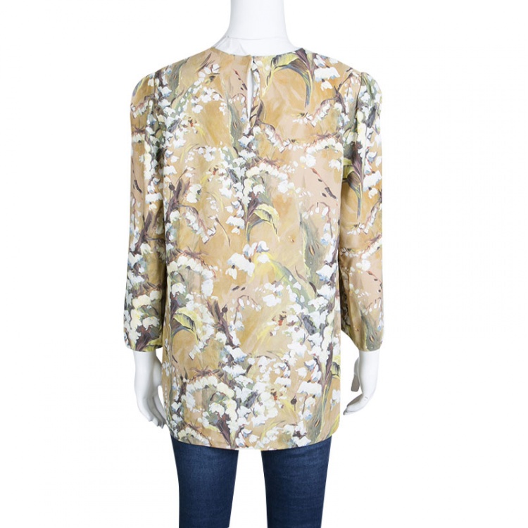Pre Owned Dolce and Gabbana Brown Floral Print Top L