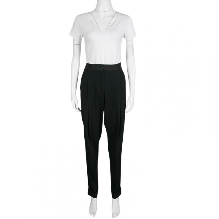 Pre Owned Dolce and Gabbana Black High Waist Cuffed Hem Pants M