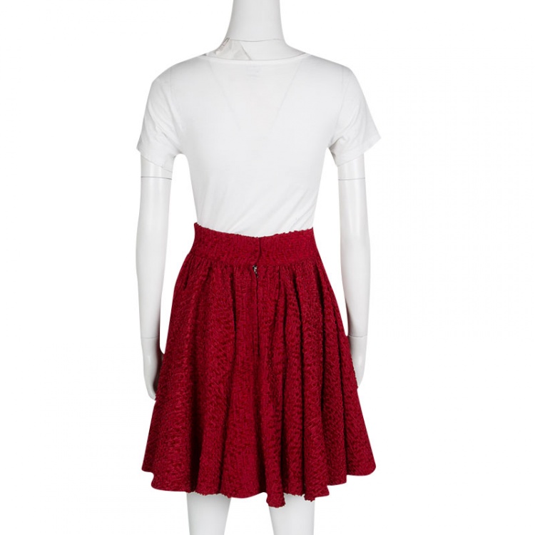 Pre Owned Dolce and Gabbana Red Fil Coupe Flared Skirt S