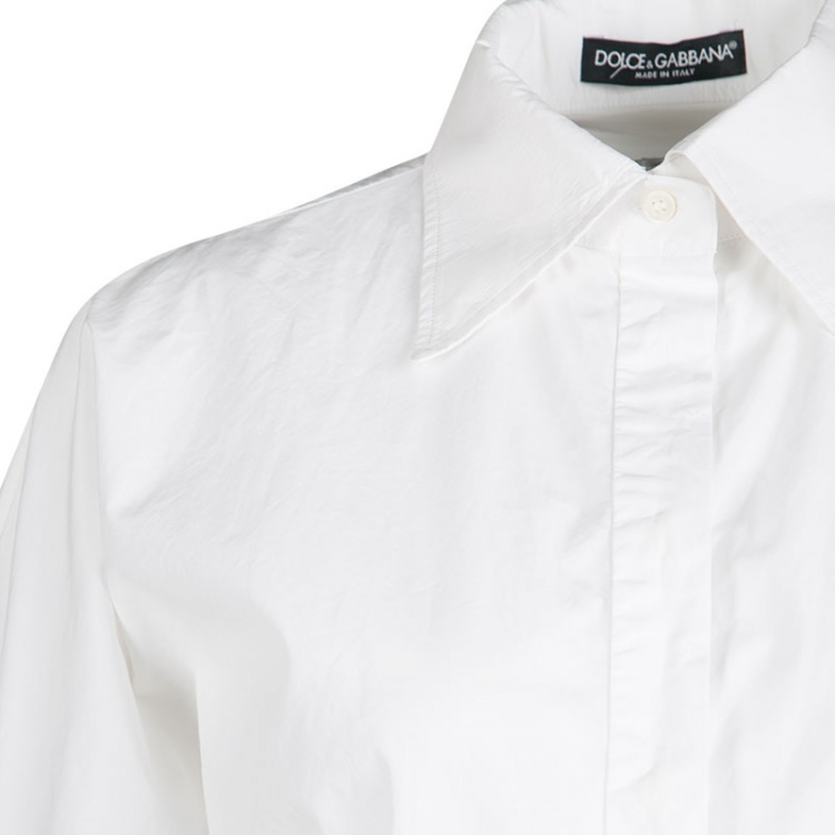 Pre Owned Dolce and Gabbana White Cotton Short Sleeve Button Front Shirt S