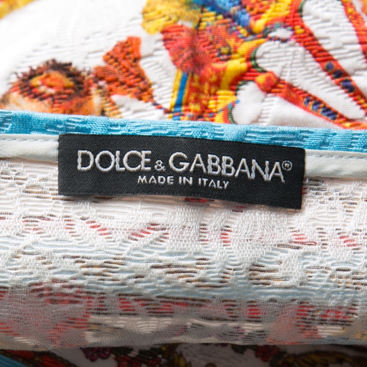 Pre Owned Dolce and Gabbana White Sicilian Printed Jacquard Boat Neck Shift Dress S