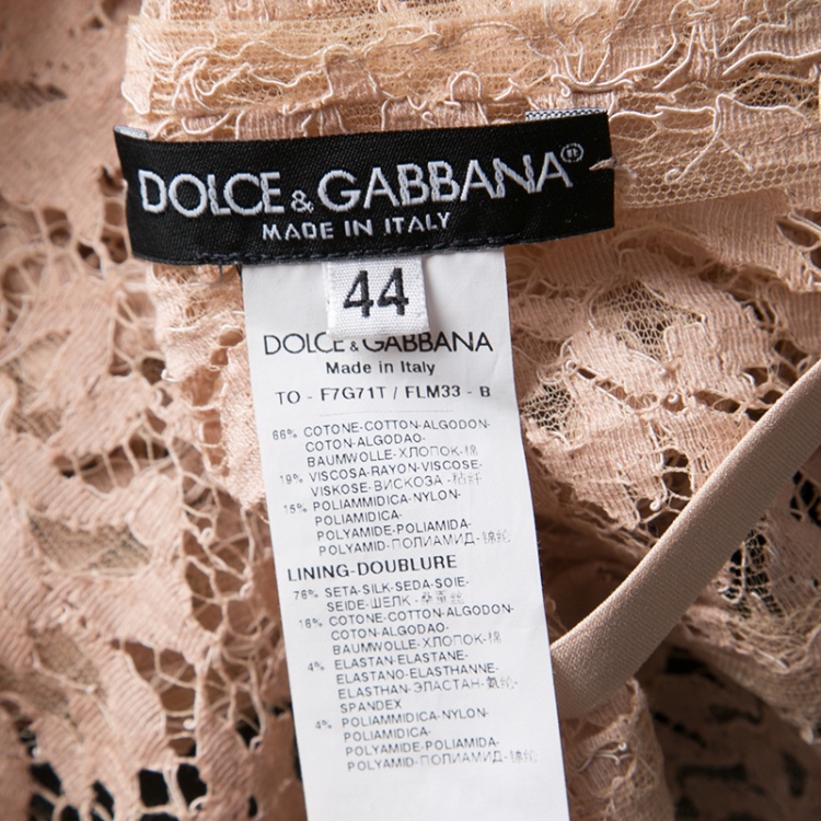 Pre Owned Dolce and Gabbana Blush Pink Floral Lace Scallop Trim Long Sleeve Blouse M