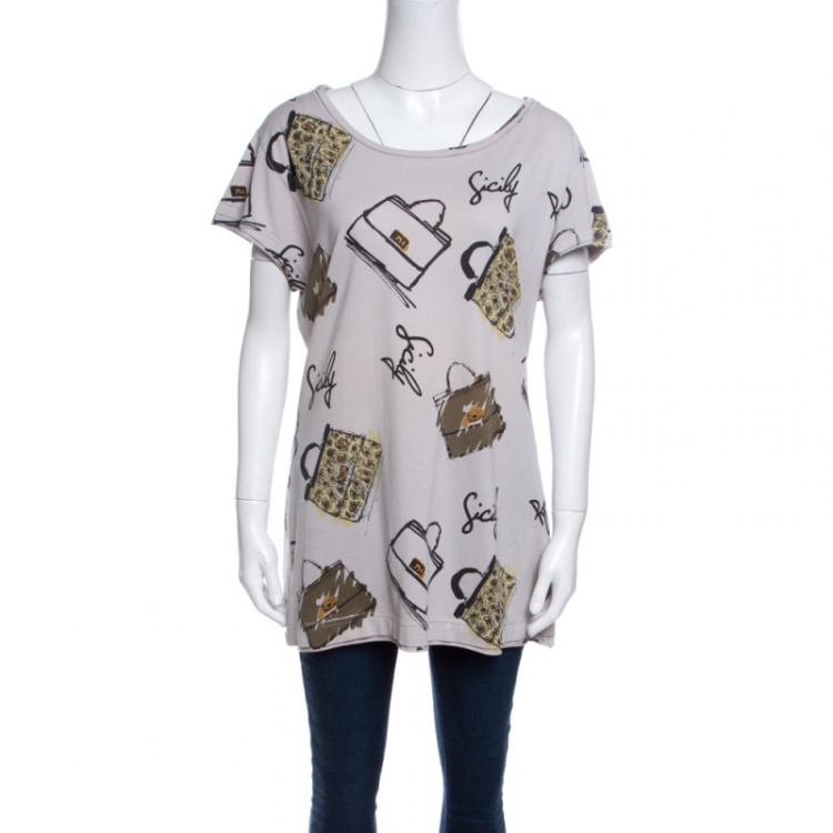Pre Owned Dolce and Gabbana Grey Cotton Jersey Sicily Print T-Shirt M