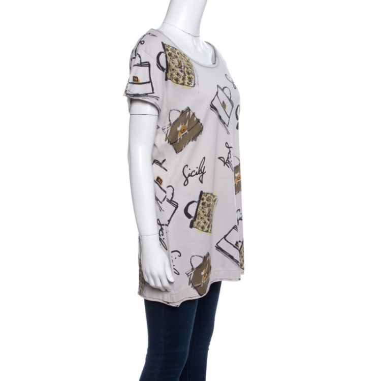 Pre Owned Dolce and Gabbana Grey Cotton Jersey Sicily Print T-Shirt M
