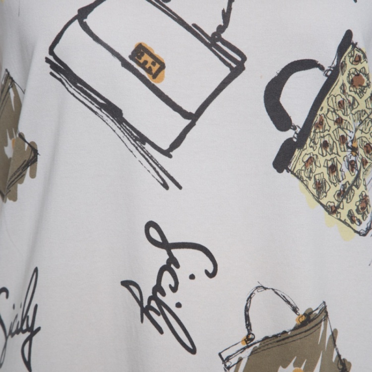 Pre Owned Dolce and Gabbana Grey Cotton Jersey Sicily Print T-Shirt M