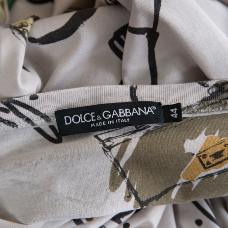 Pre Owned Dolce and Gabbana Grey Cotton Jersey Sicily Print T-Shirt M