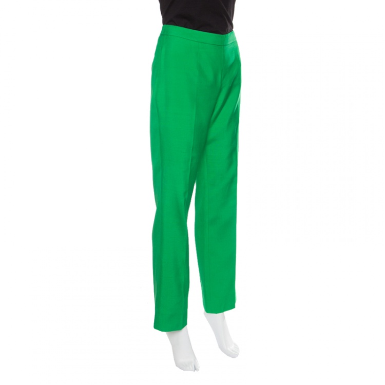 Pre Owned Dolce and Gabbana Green Silk Tailored Pants M