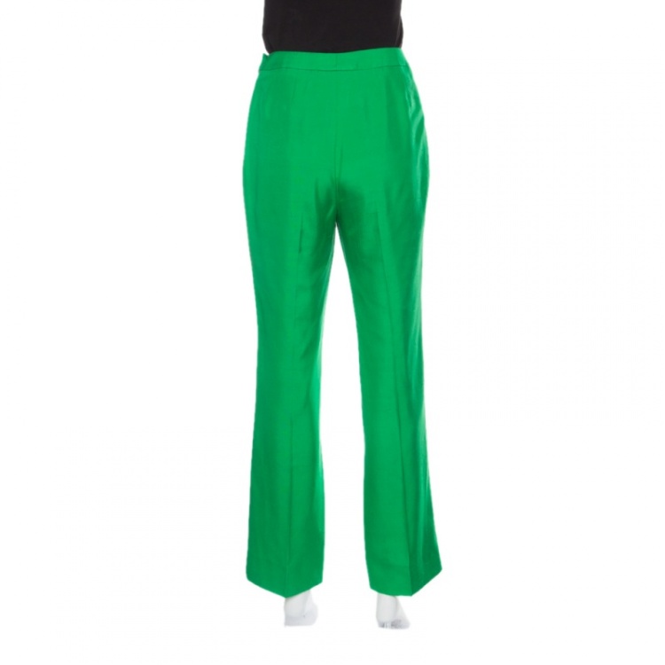 Pre Owned Dolce and Gabbana Green Silk Tailored Pants M