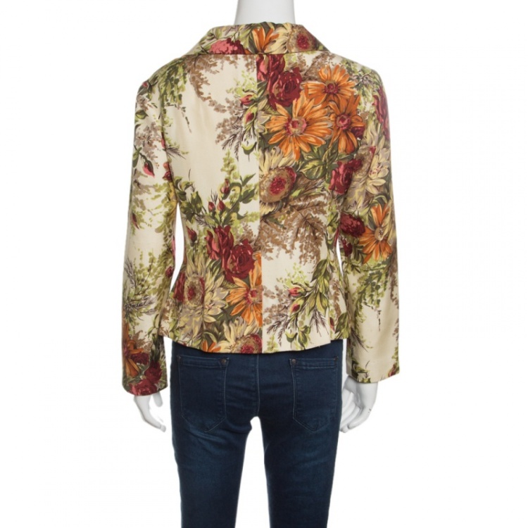 Pre Owned Dolce & Gabbana Cream Floral Printed Silk Knit Blazer M