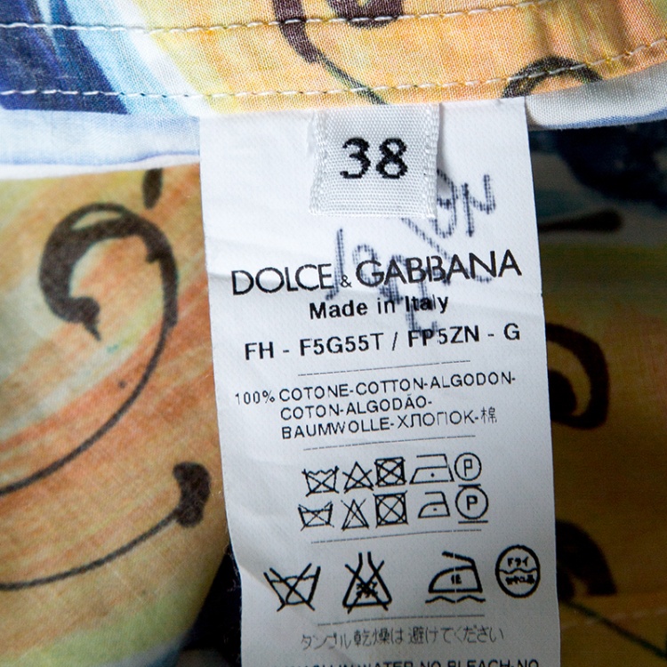 Pre Owned Dolce and Gabbana Majolica Print Long Sleeve Button Front Cotton Poplin Shirt S